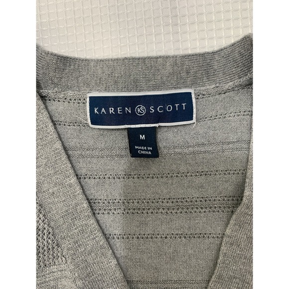 (B-204) Karen Scott Gray open front Knit cardigan Womens size M Ligthweight - Picture 8 of 9